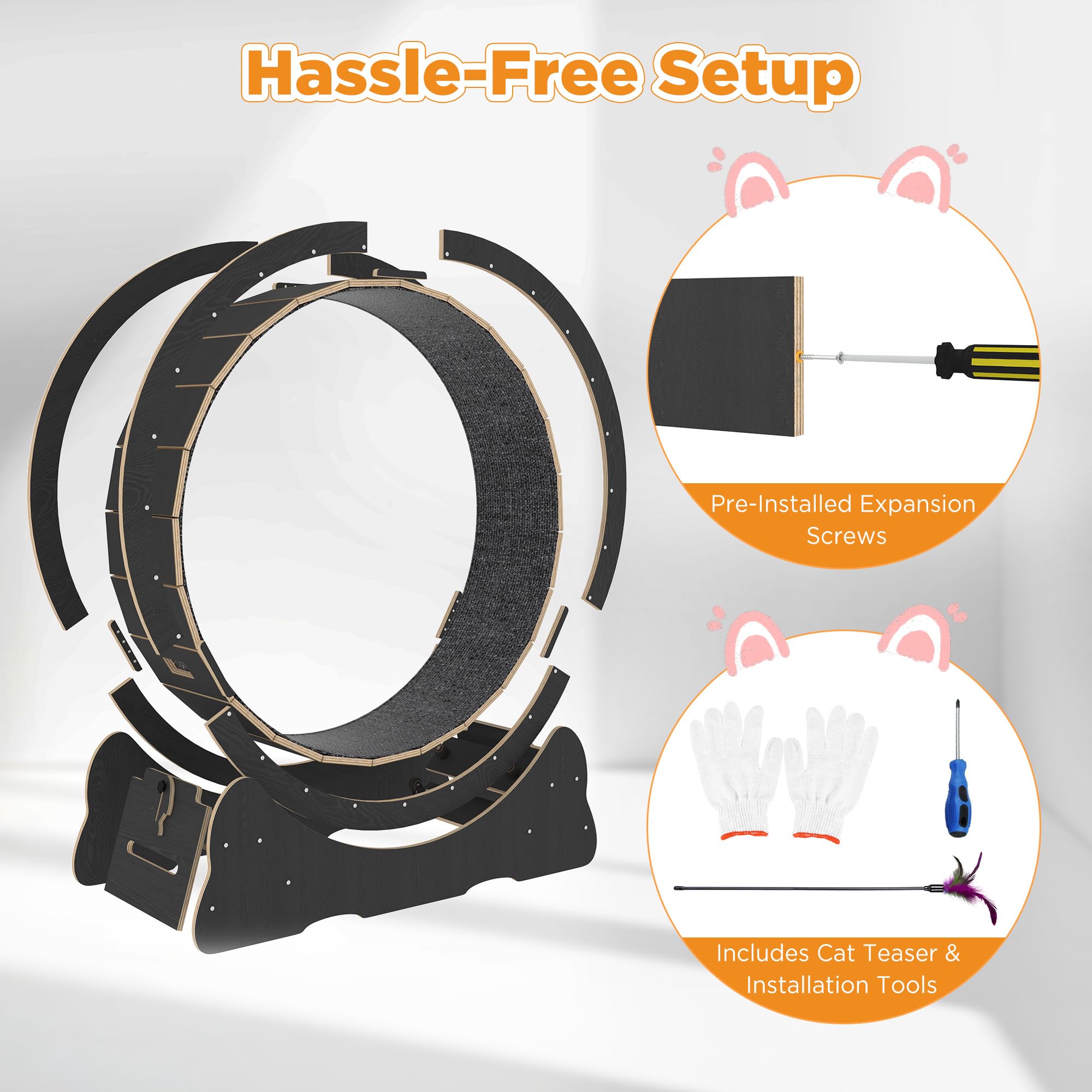 YODOLLA 35.8'' Cat Wheel Large Quiet Cat Treadmill, Black