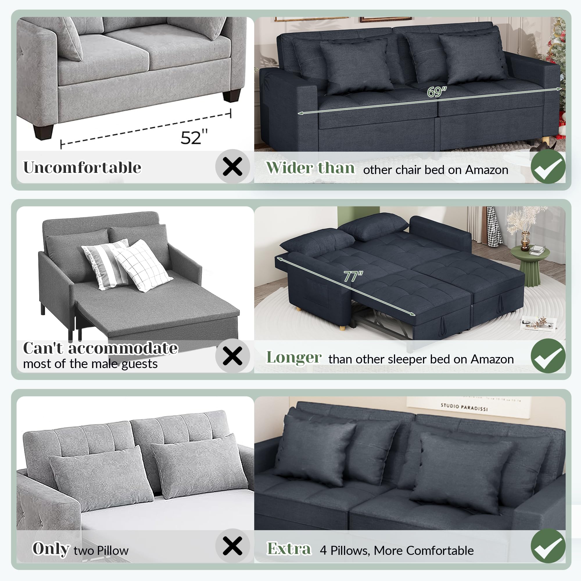 YODOLLA Comfortable 3-1 Convertible Sofa Bed,Navy