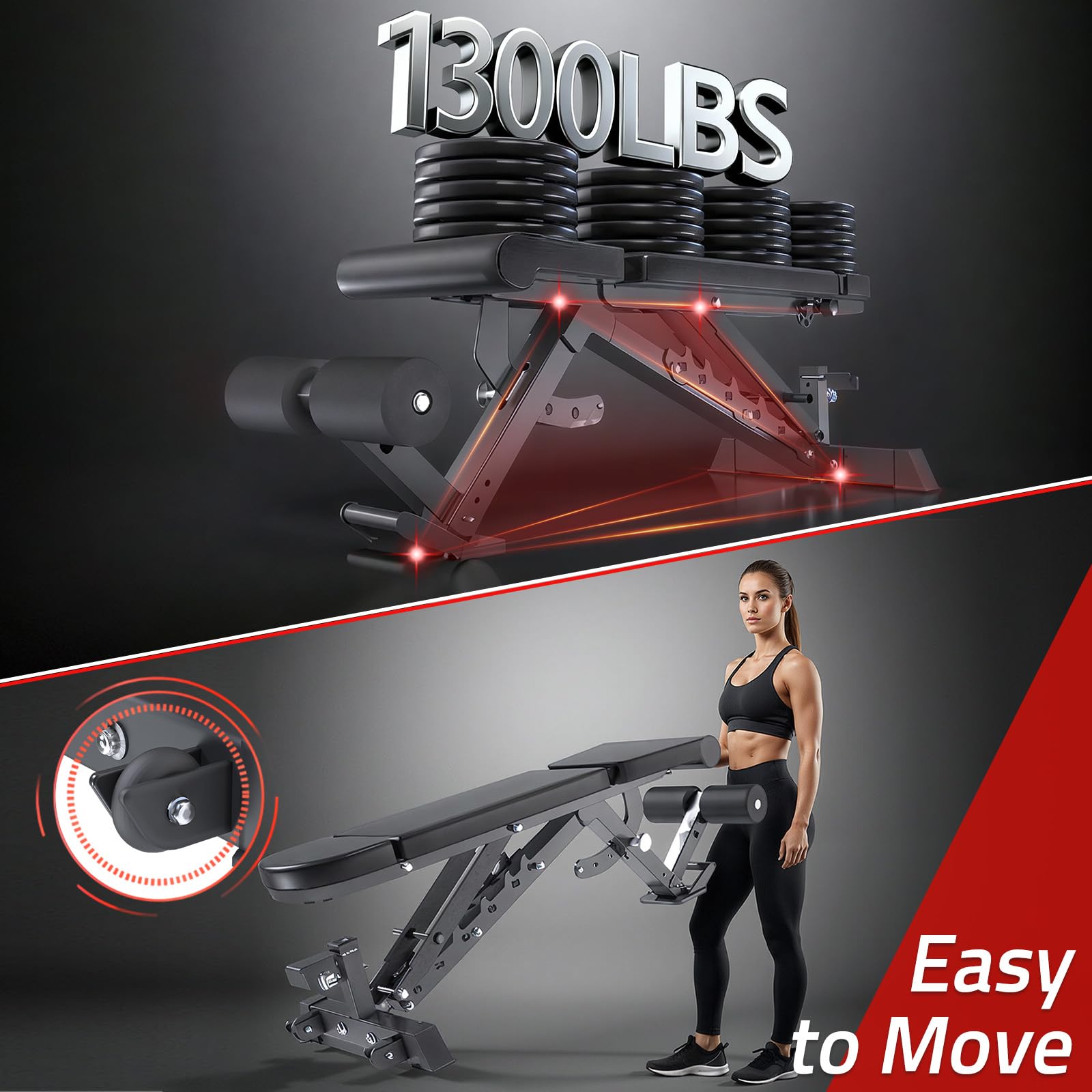 YODOLLA Adjustable Weight Bench 1300 lbs Capacity Bench