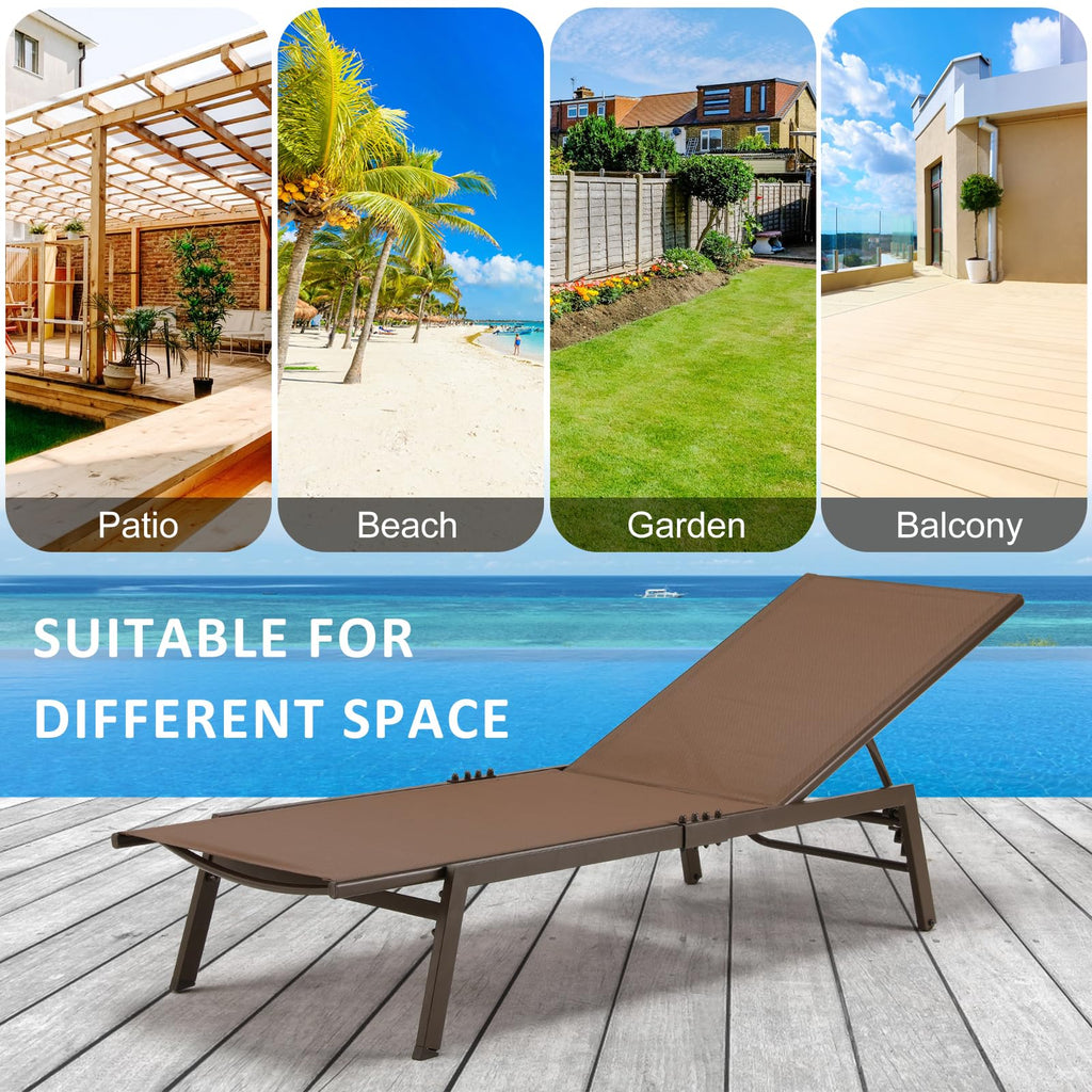 YODOLLA 2 PCS Curved Design Pool Lounge Chairs, Brown