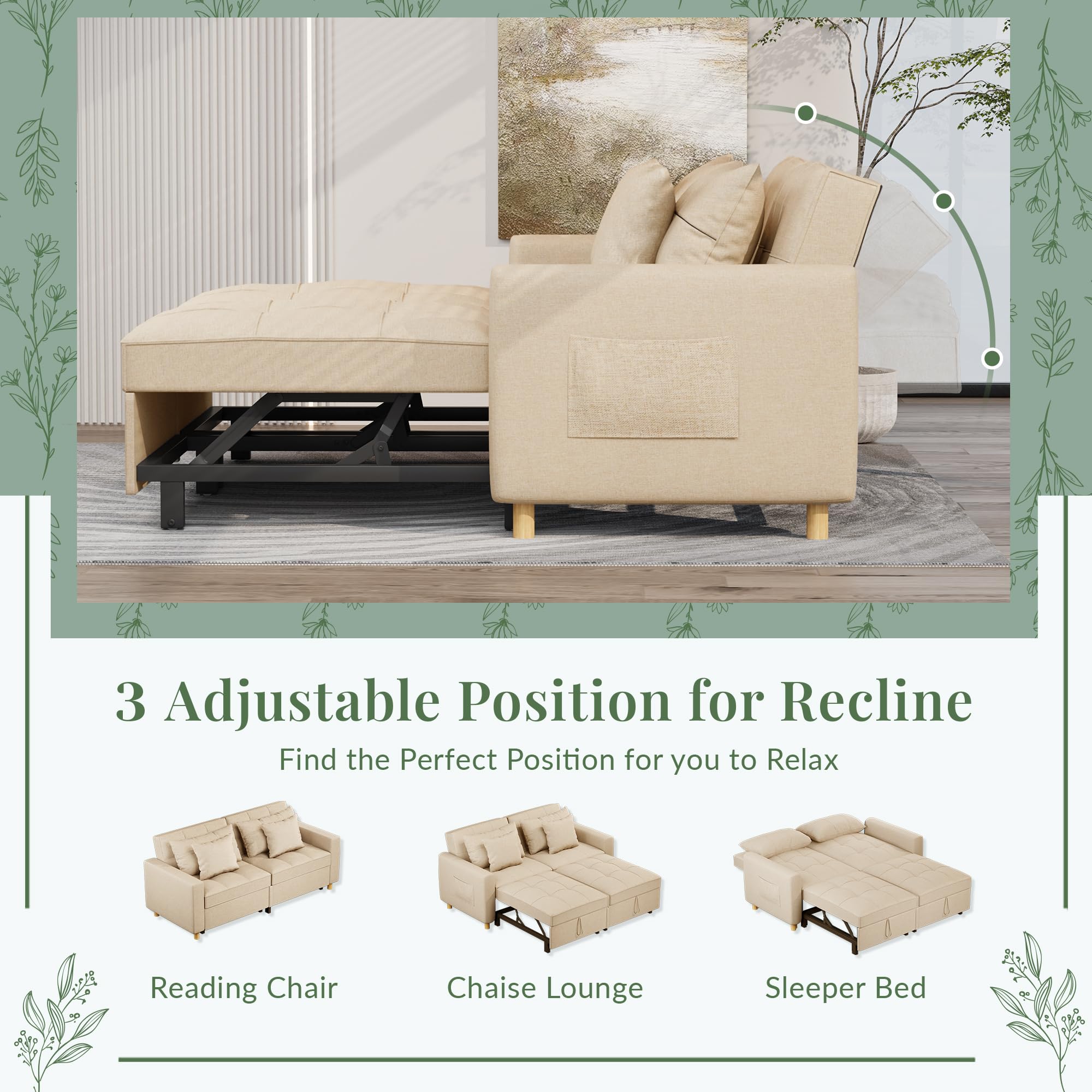 YODOLLA Comfortable 3-1 Convertible Sofa Bed,Beige