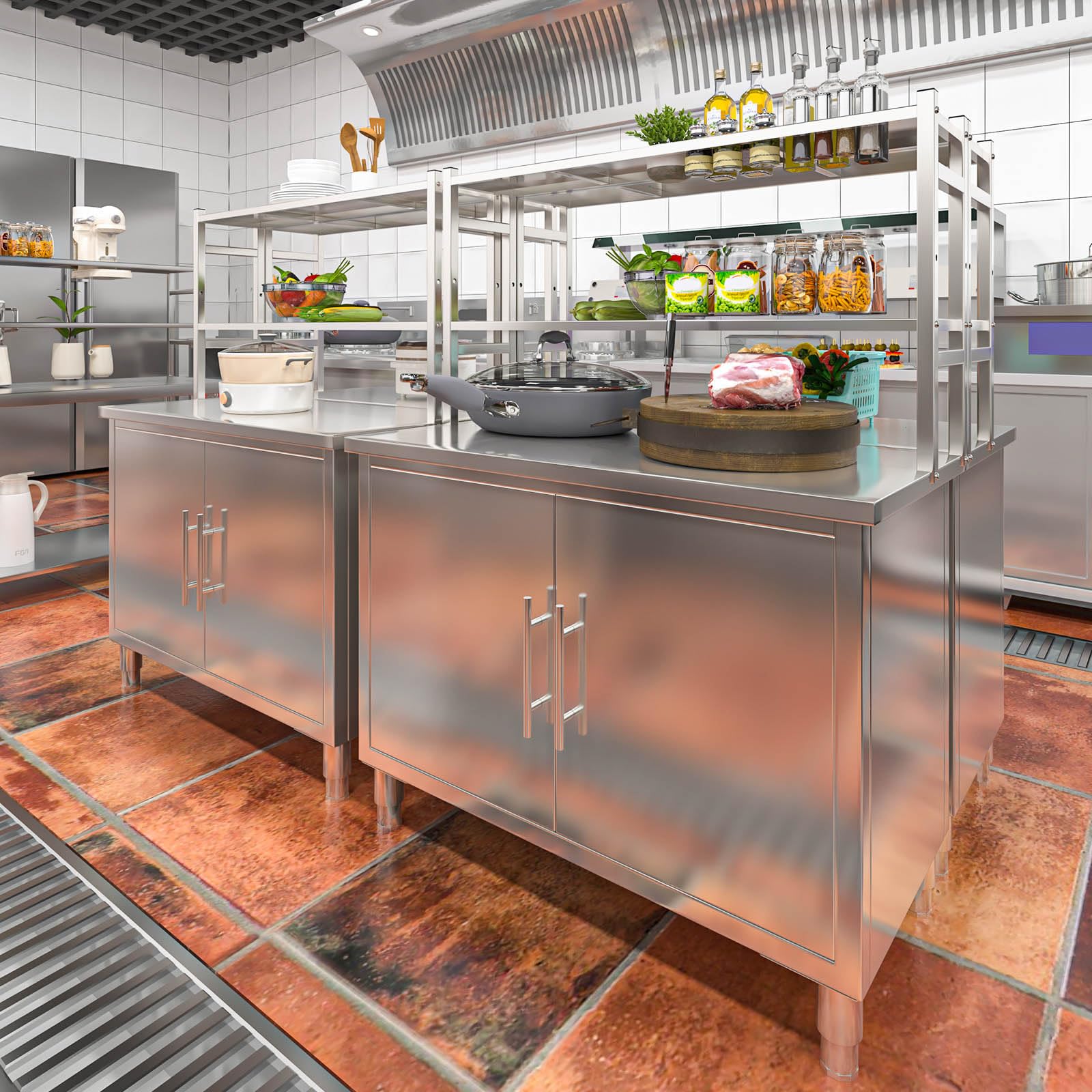 YODOLLA 40"x20" Stainless Steel Table with Cabinet