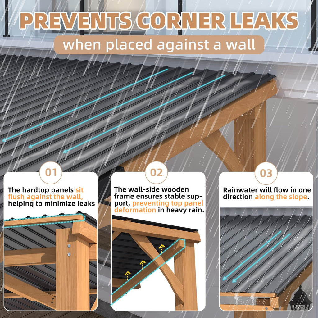 YODOLLA 20' x 10' Outdoor Wood Ceder Gazebo Lean to Hardtop Pergolas