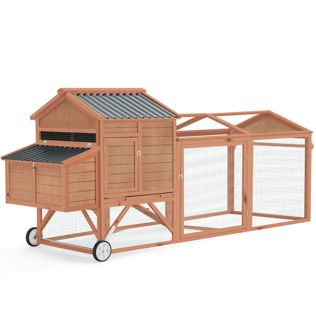 YODOLLA 95" Wooden Chicken Coop with Wheels Chicken Hutch Tractor, Brown