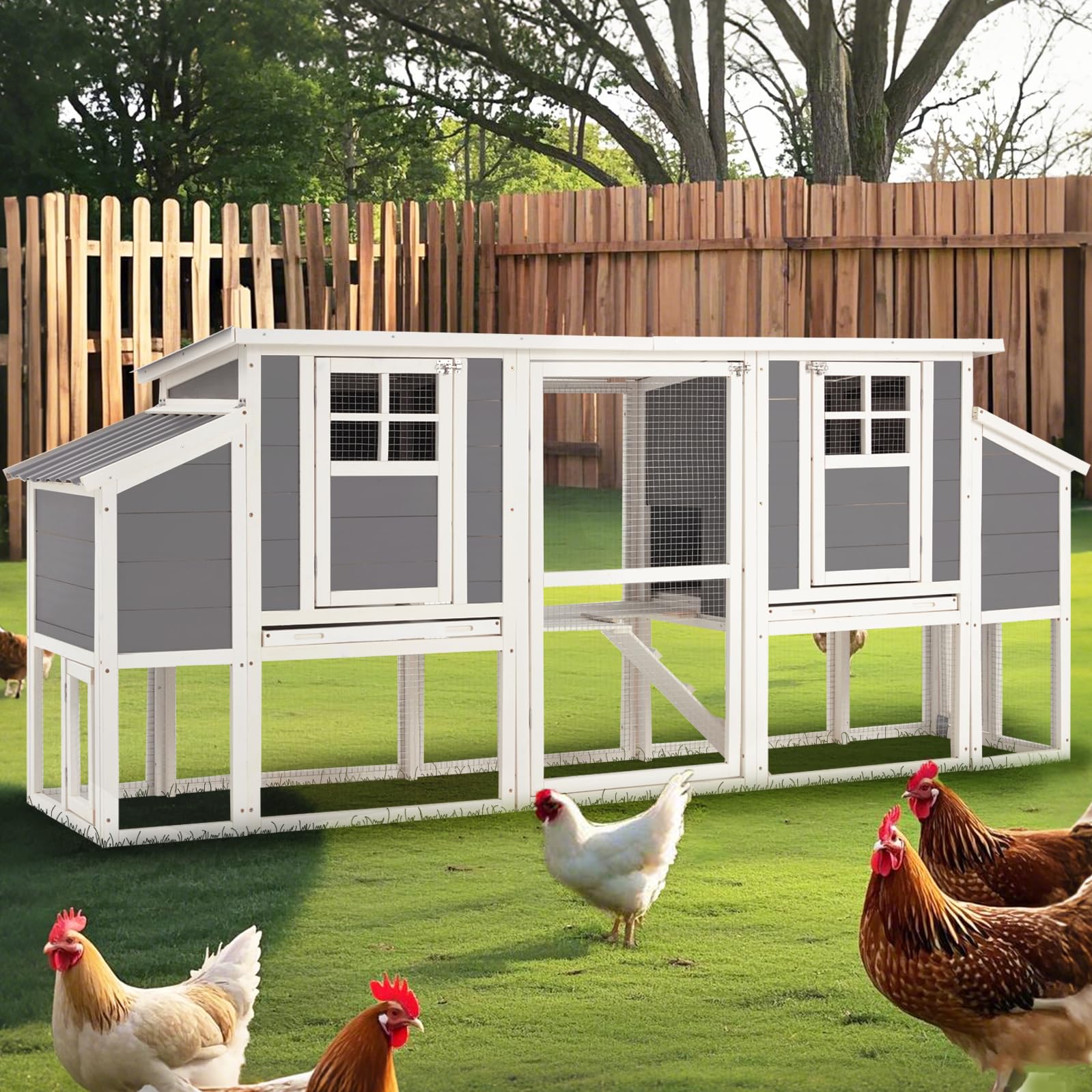 YODOLLA 98'' Extra Large Chicken Coop Wood Chicken House with 4 Nesting Boxes