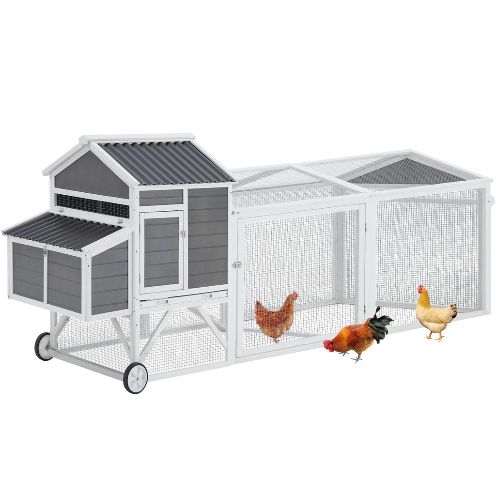 YODOLLA 95" Wooden Chicken Coop with Wheels Chicken Hutch Tractor, Graybest