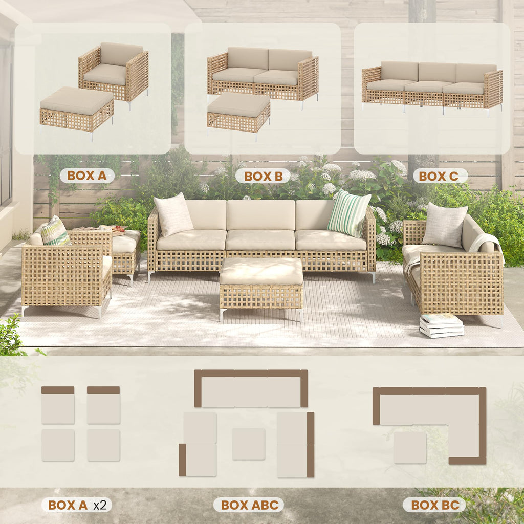 YODOLLA Outdoor Wicker Patio Furniture Sofa, 3 Seats Sofa