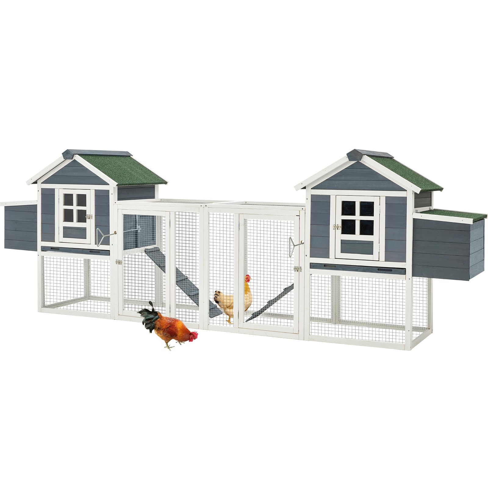 YODOLLA 123“ Chicken Coop Wooden Poultry Cage for 8-12 Chickens, Gray & White