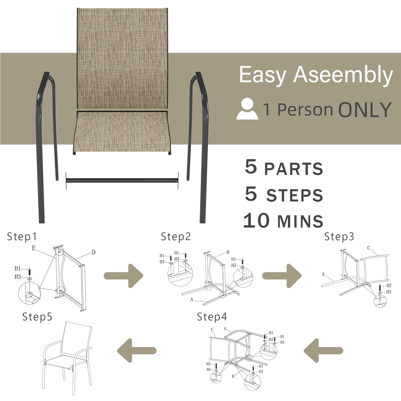 YODOLLA Patio Dining Chairs Set for 4, Stackable Textilene Patio Chairsbest