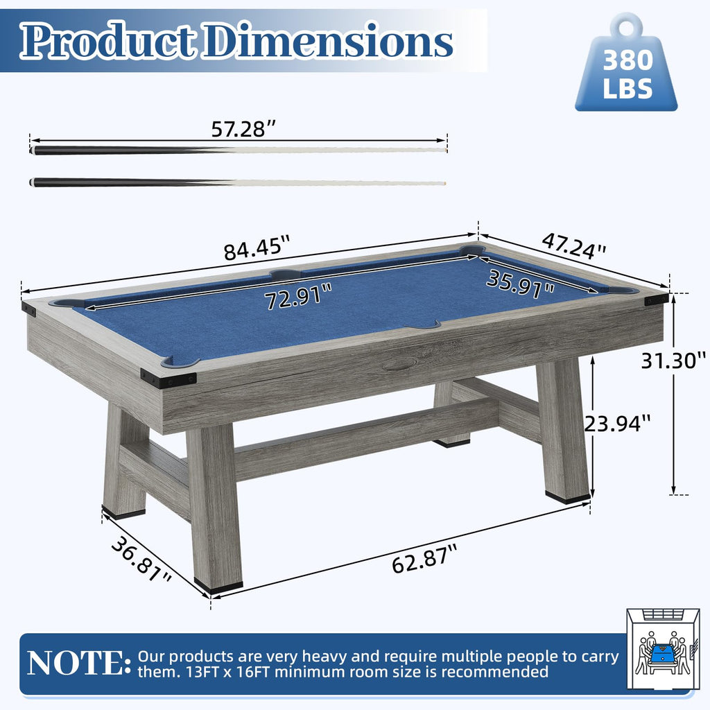 YODOLLA 7FT Pool Table with Wood Finish Billiard Tables with Cue Sticks Balls