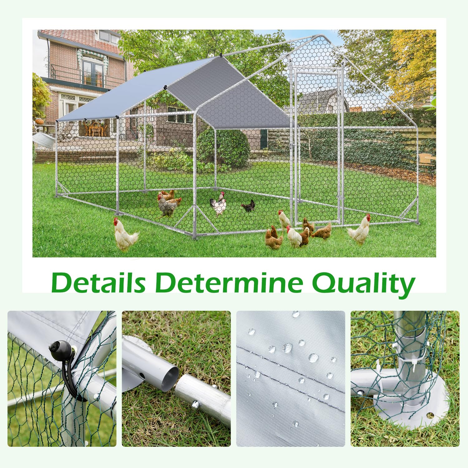 YODOLLA 4m Large Metal Chicken Cage with a pointed roof