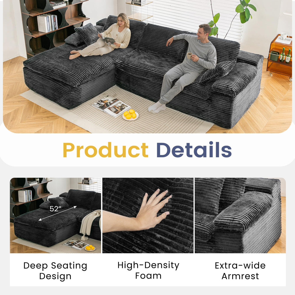 YODOLLA 110" L Shaped Modular Sectional Sofa Cloud Boneless Couch