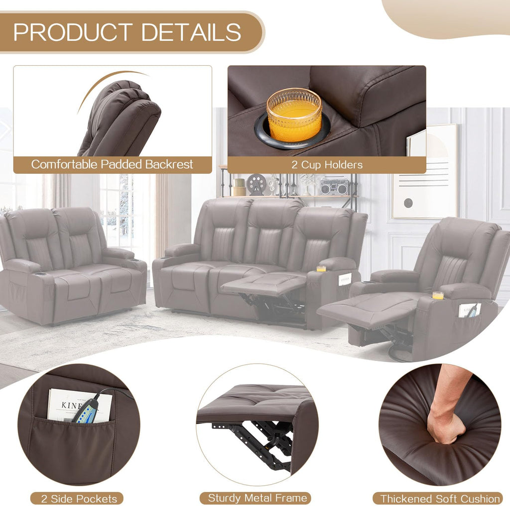 YODOLLA 3 PCS Leather Recliner Sofa Setbest