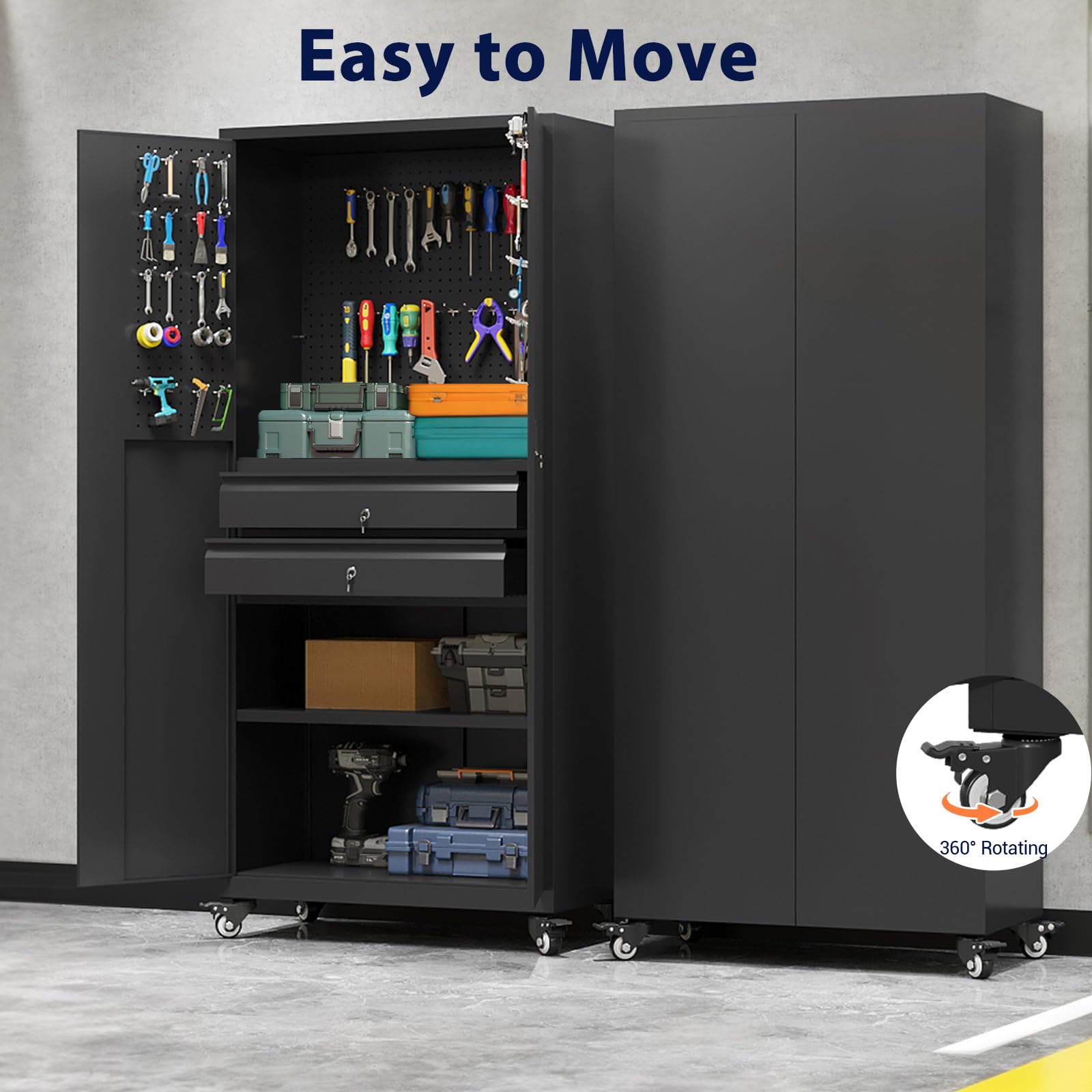 YODOLLA 71" Metal Garage Storage Cabinet with Drawers and Wheelbest