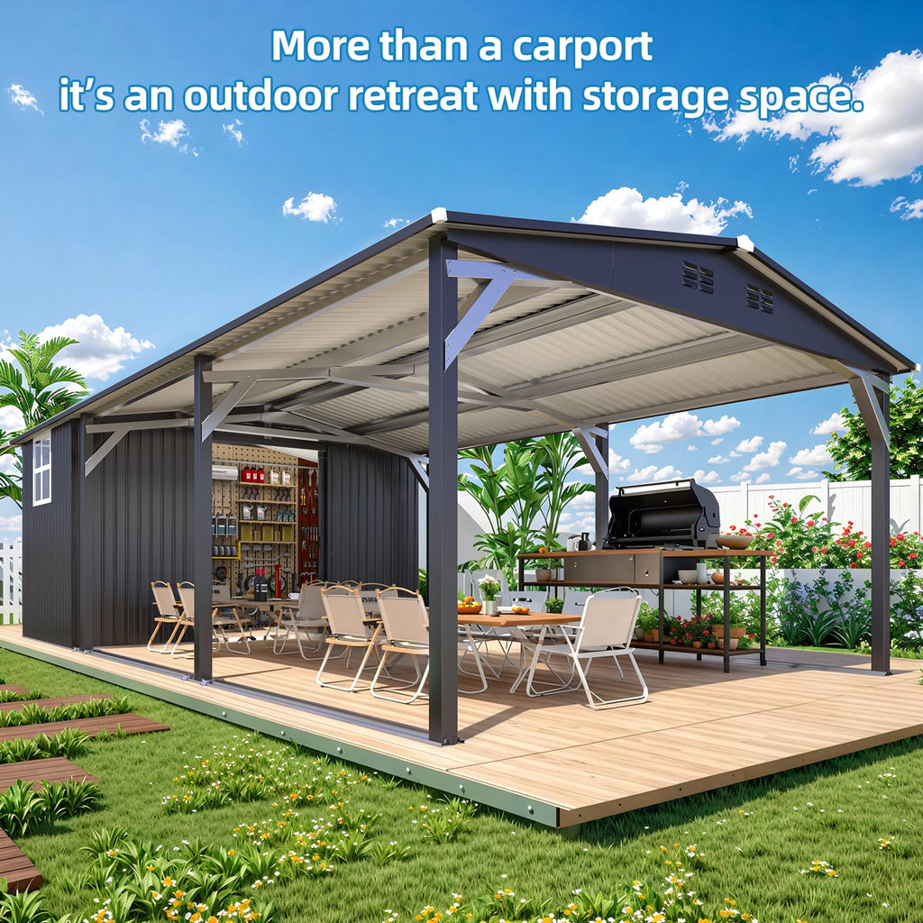 YODOLLA 12x22 Metal Carport with Storage Sheds