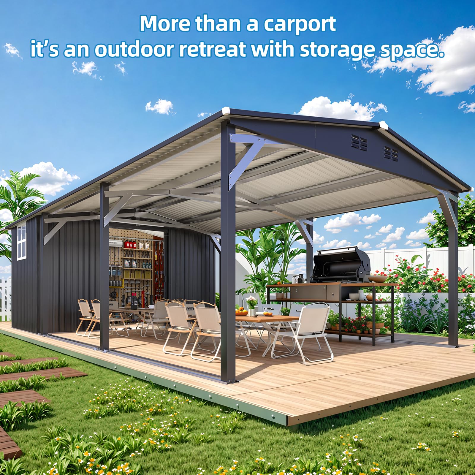 YODOLLA 12x22 Metal Carport with Storage Sheds
