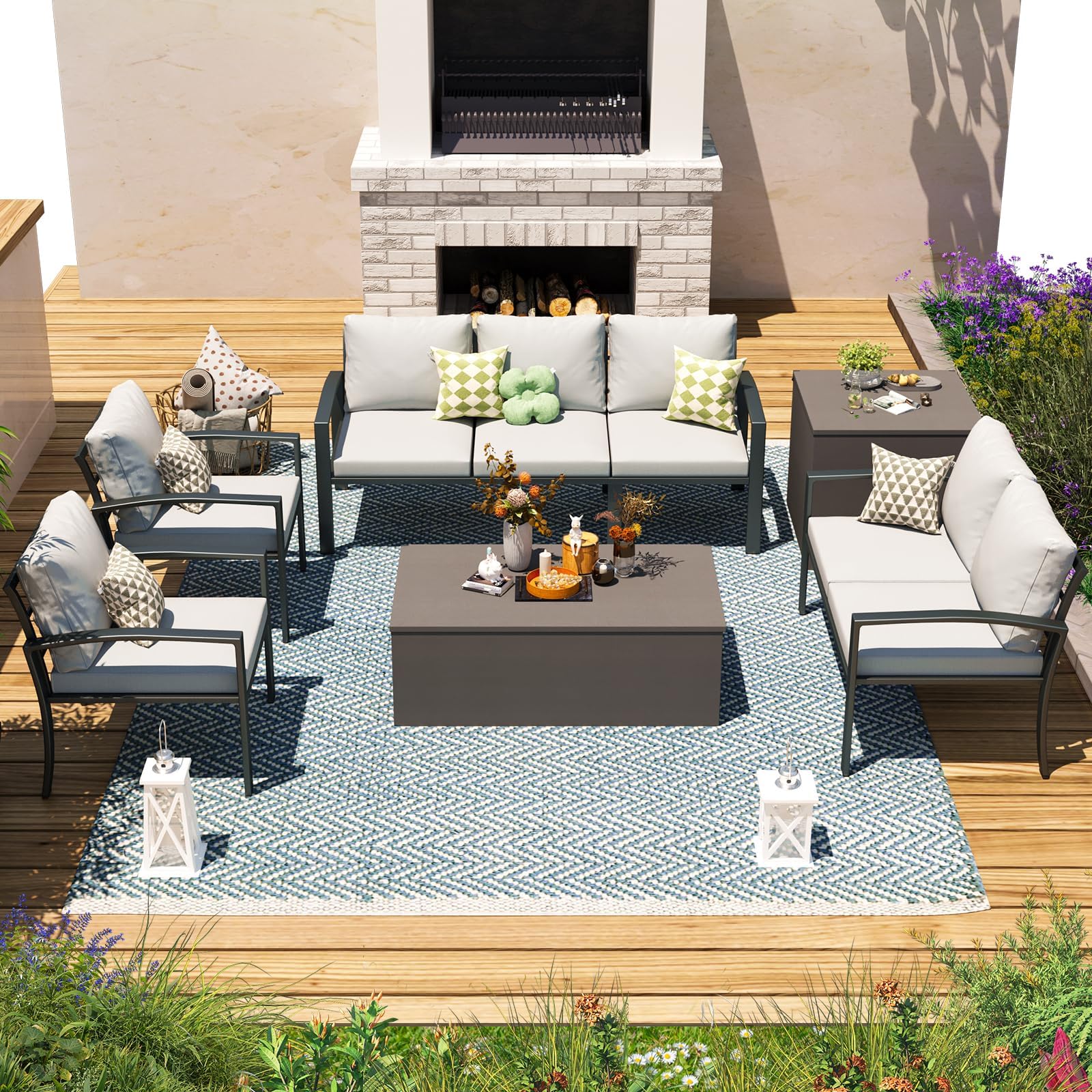 YODOLLA 6 Pieces Metal Patio Furniture Set, Light Gray