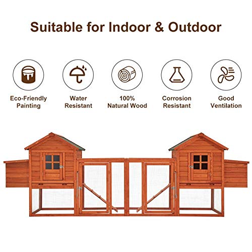 YODOLLA 123“ Chicken Coop Wooden Poultry Cage  for 8-12 Chickens, Natural Wood