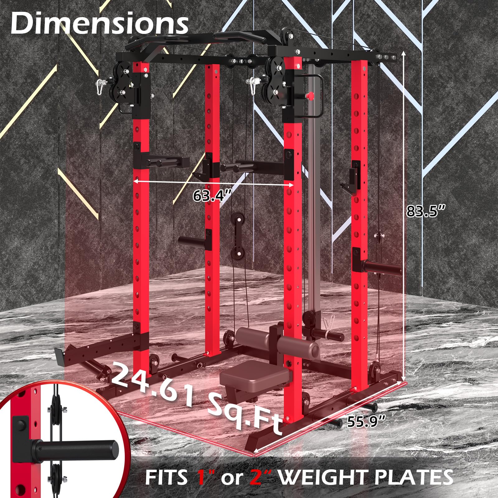 YODOLLA Power Squat Rack Cage Power Rack with LAT Pulldown