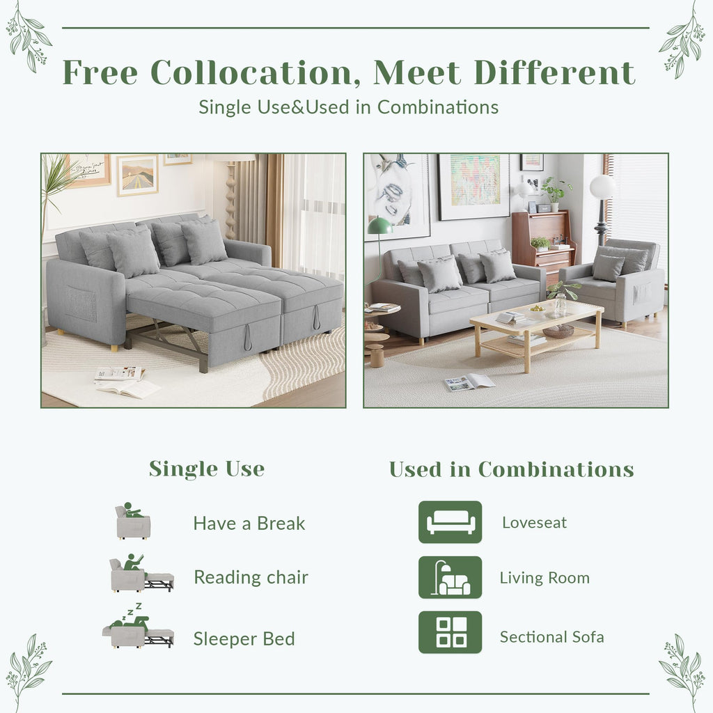 YODOLLA Comfortable 3-1 Convertible Sofa Bed, Gray