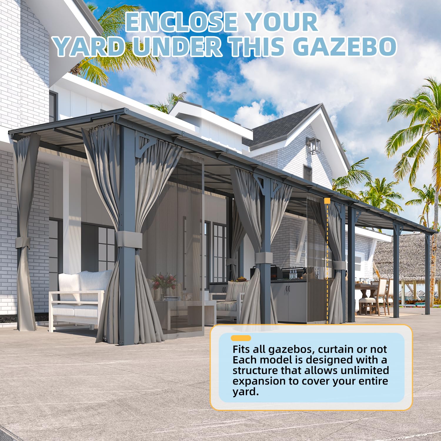 YODOLLA 16' x 12' Gazebo Outdoor Pergola with Curtains and Netting