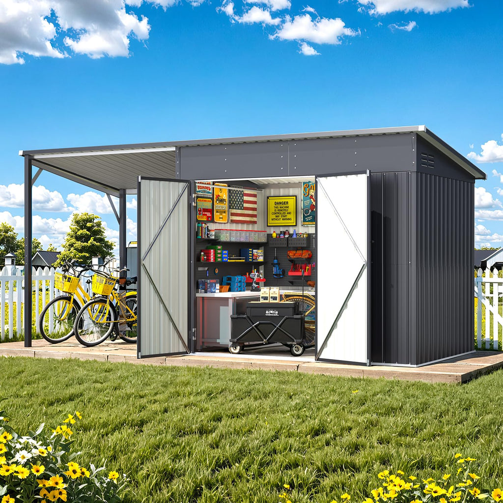 YODOLLA 14' x 5' Outdoor Open-Sided Metal Storage Shed