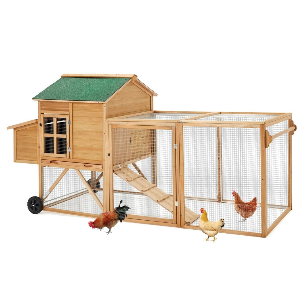 YODOLLA  96" Chicken Coop with Wheels, Large Outdoor Wooden Chicken Coop Chicken Run Pet Hutch Hen House with Run,Nesting Boxes, Ramps, Easy-Cleaning Tray for 6 Chickensbest