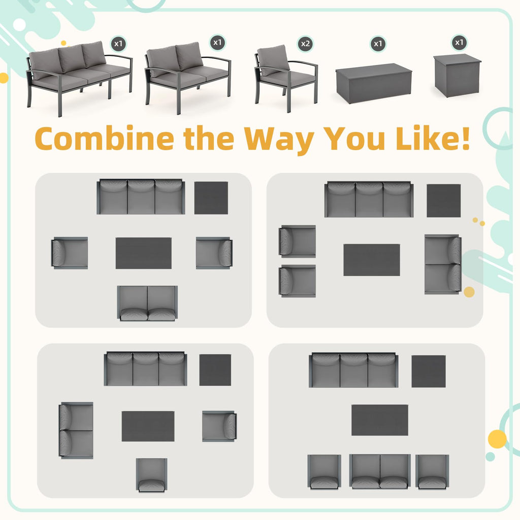 YODOLLA 6 Pieces Metal Patio Furniture Set, Grey