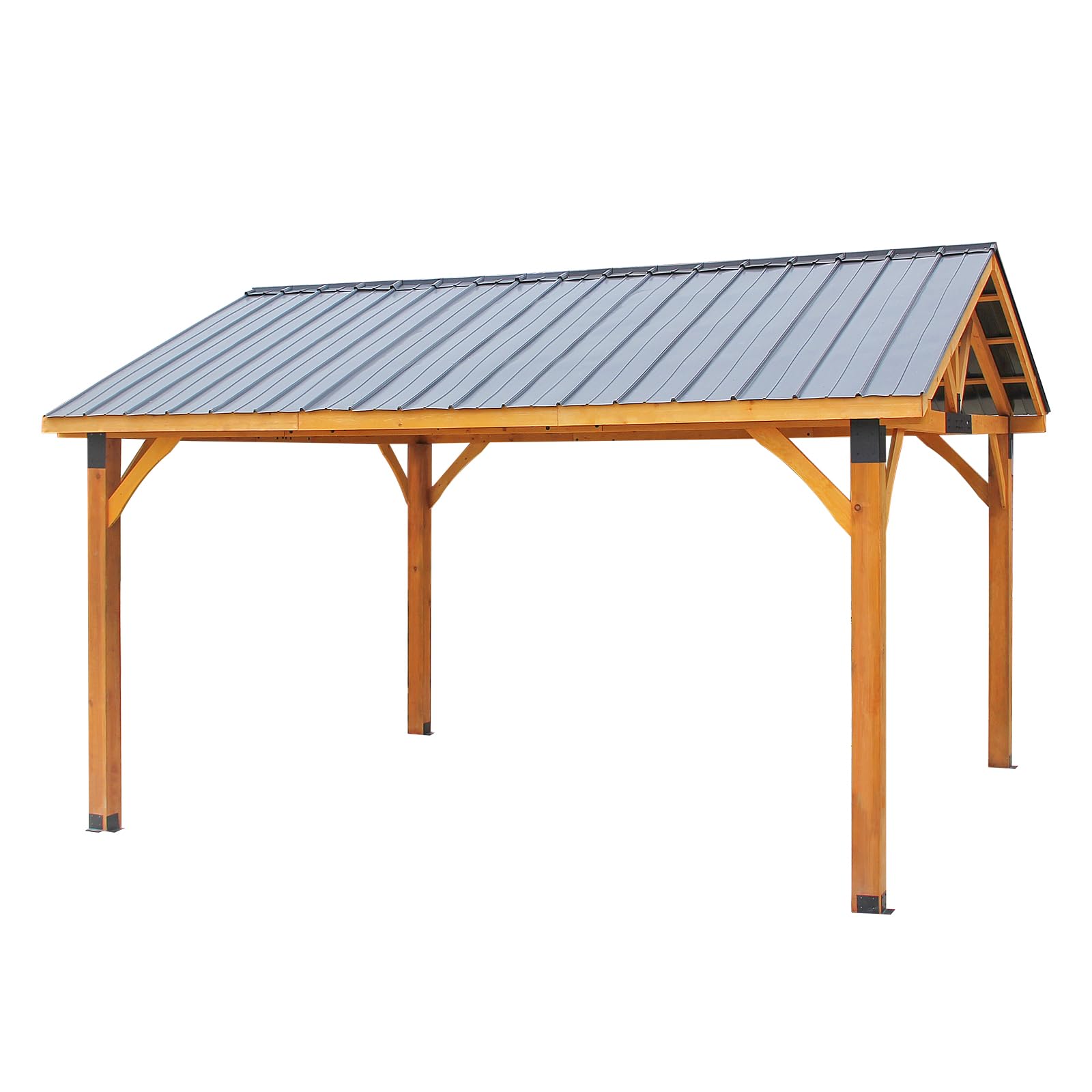 YODOLLA 14'x12' Wooden Gazebo on Clearance, Pergolas with  Arlington Polycarbonate Pyramid Hip Roof, Brown Roof