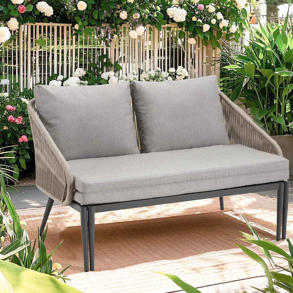YODOLLA Outdoor Double Chaise Lounge Chair Convertible Patio Loveseat Sofa Couch