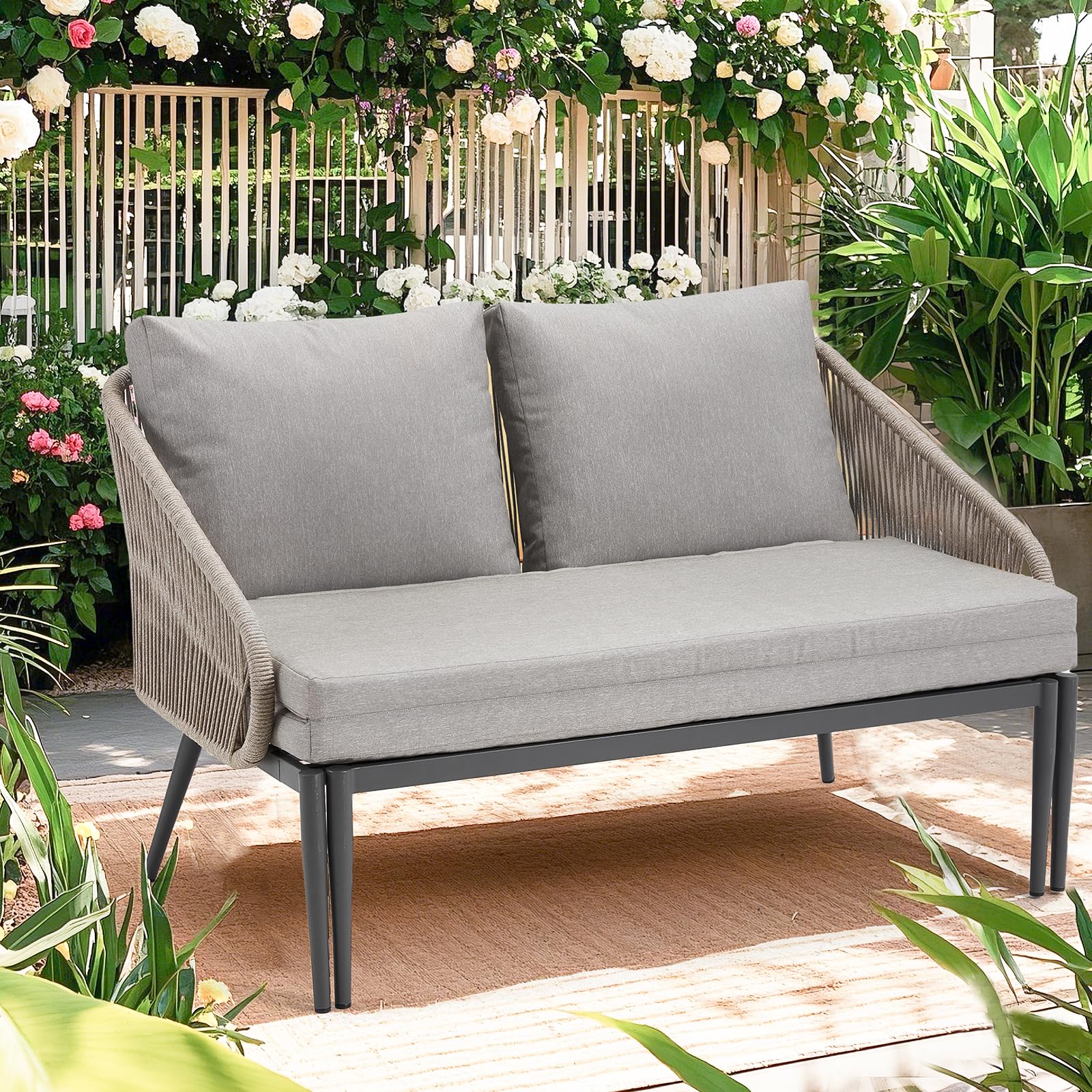 YODOLLA Outdoor Double Chaise Lounge Chair Convertible Patio Loveseat Sofa Couch