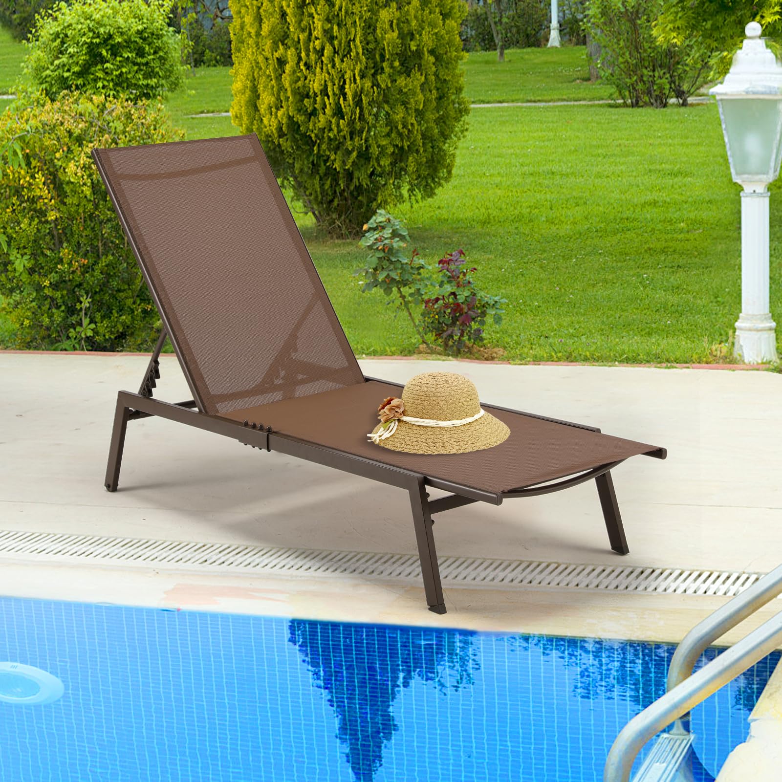 YODOLLA 2 PCS Curved Design Pool Lounge Chairs, Brown