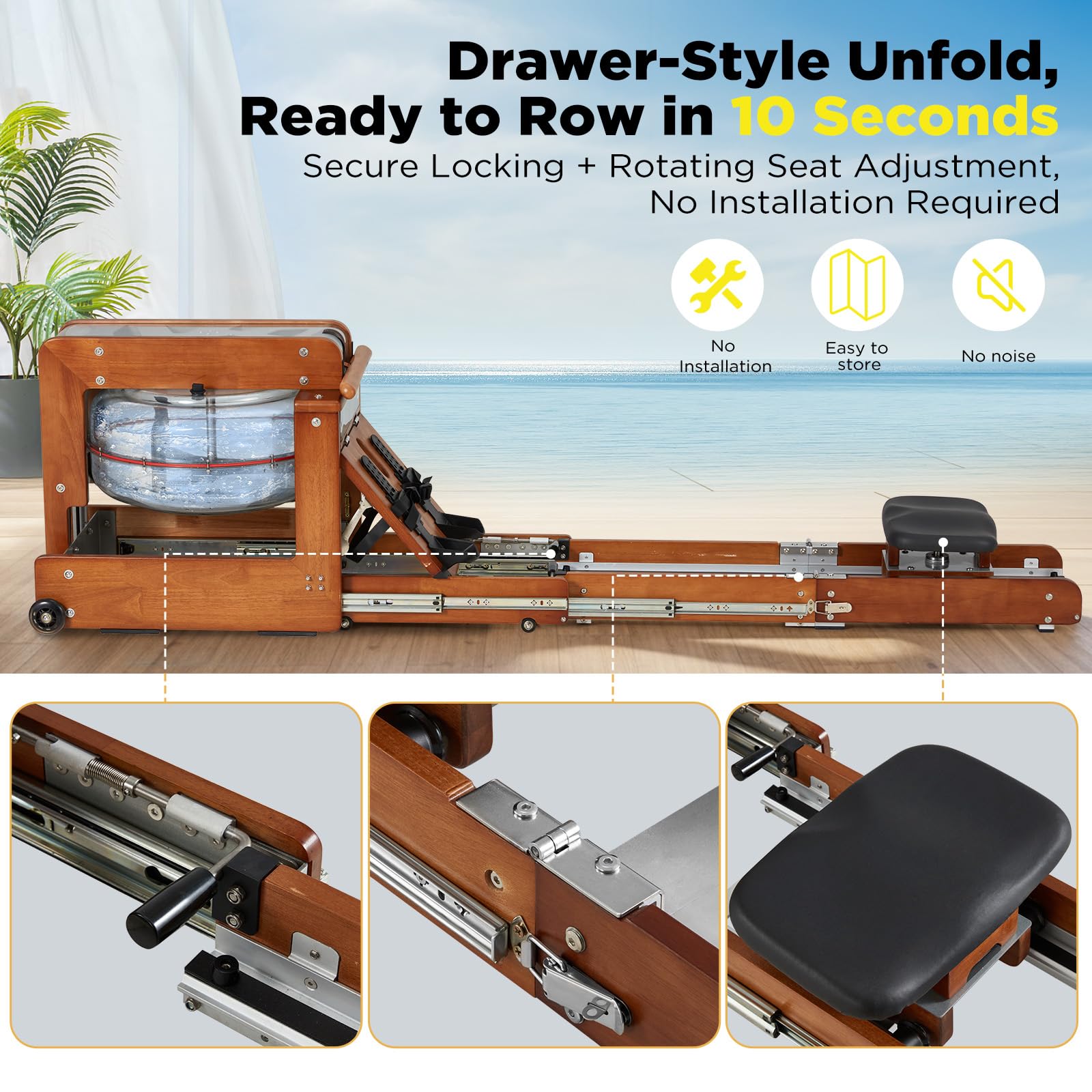 YODOLLA Water Rowing Machine Dual Resistance Drawer Rower