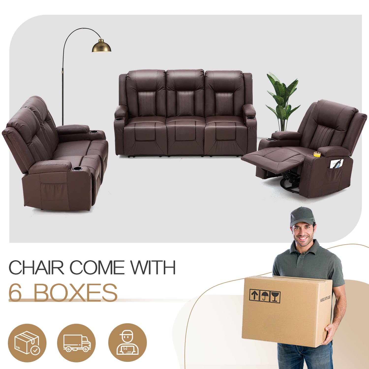 YODOLLA 3 PCS Leather Recliner Sofa Setbest