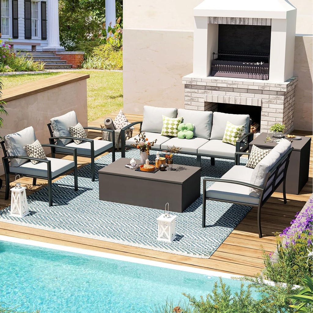 YODOLLA 6 Pieces Metal Patio Furniture Set, Light Gray