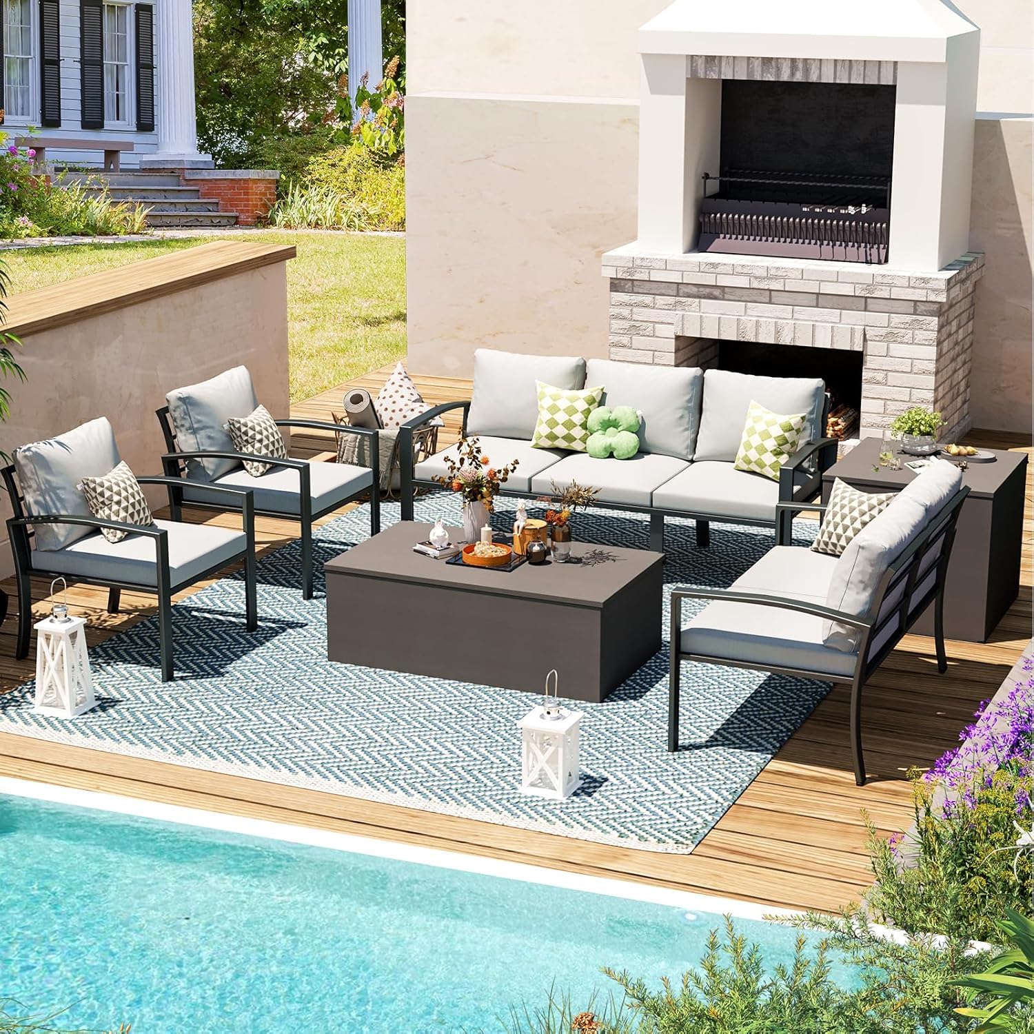 YODOLLA 6 Pieces Metal Patio Furniture Set, Light Gray