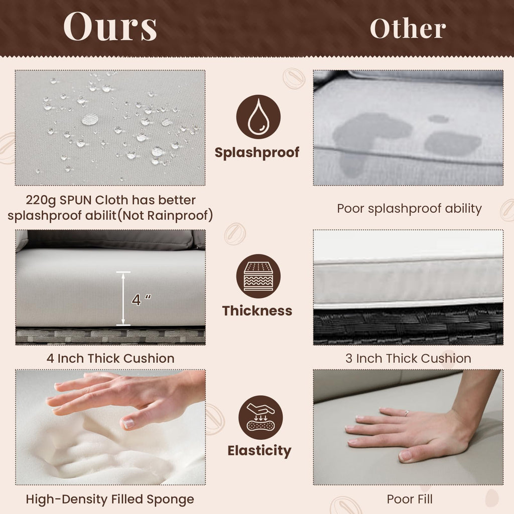 YODOLLA 7 Pieces Outdoor Wicker Rattan Dining Sofa Set, Light Grey