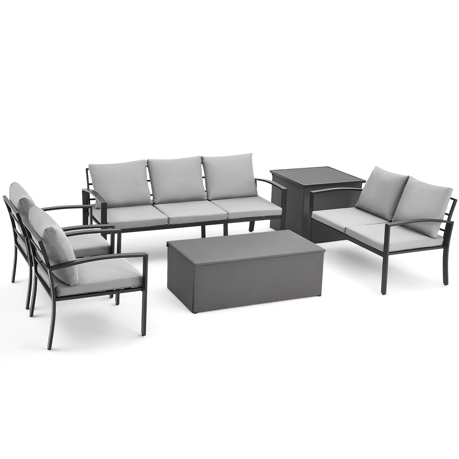 YODOLLA 6 Pieces Metal Patio Furniture Set, Light Gray