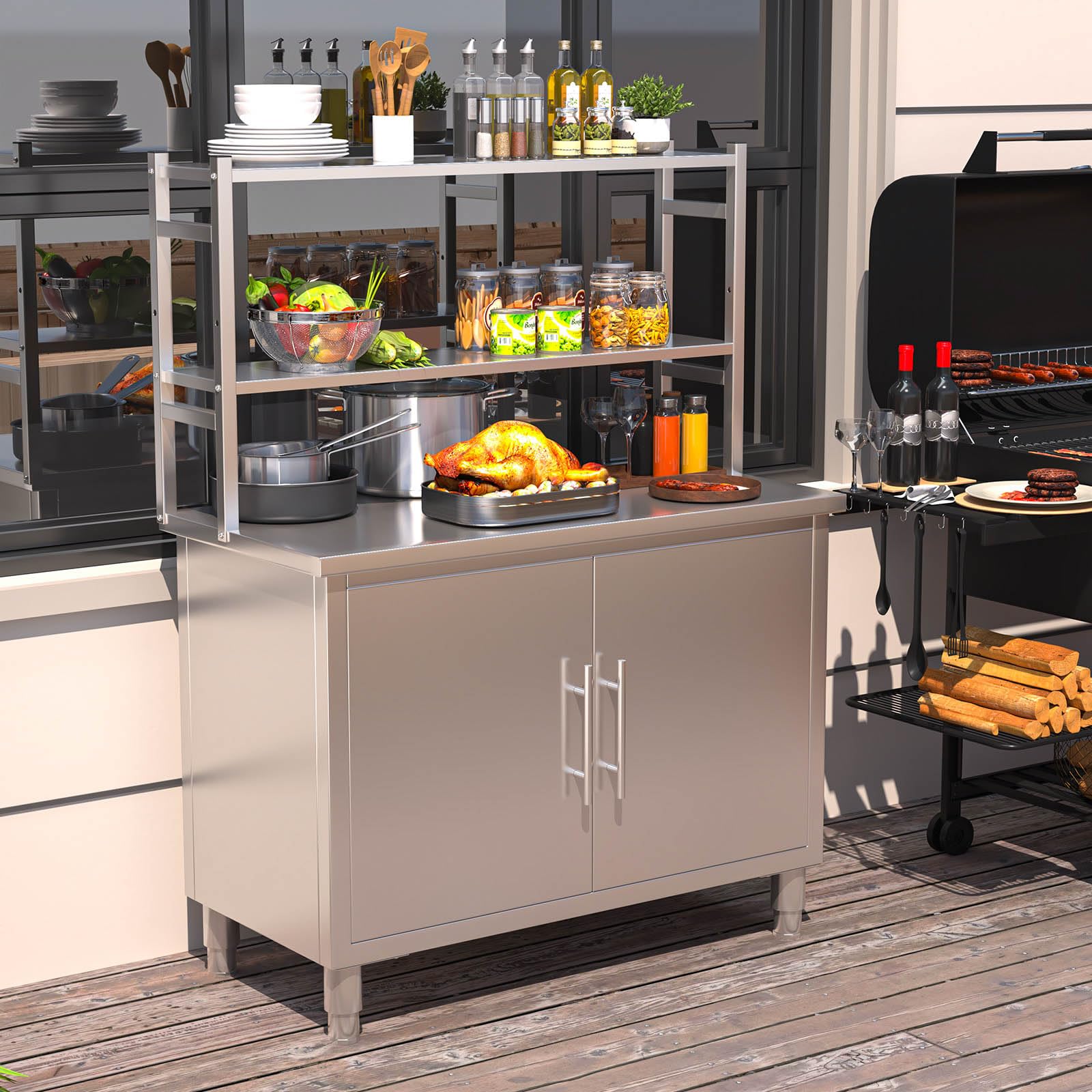 YODOLLA 40"x20" Stainless Steel Table with Cabinet