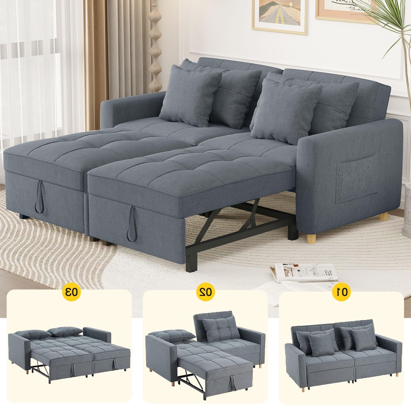 YODOLLA Comfortable 3-1 Convertible Sofa Bed, Dark Gray