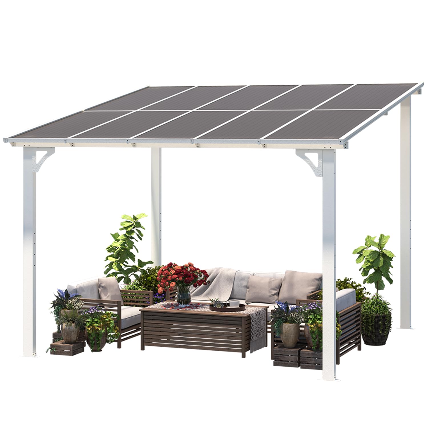 YODOLLA 10' x 10' Pergola Gazebo in White, Small Wall Mounted Pergolas and Gazebos on Clearance, Outdoor Patio Lean to Gazebo Metal Awnings for Deck, Porch, Backyard and More